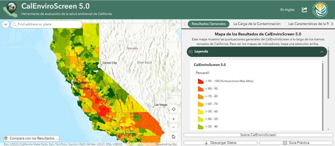 CalEnviroScreen 5.0 map and tool interface