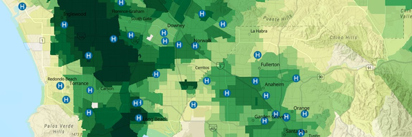 CalEnviroScreen 5.0 Asthma Map showing asthma emergency department visit rates across California census tracts
