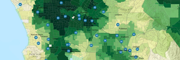 CalEnviroScreen 5.0 Cardiovascular Disease Map showing heart attack emergency department visit rates across California census tracts