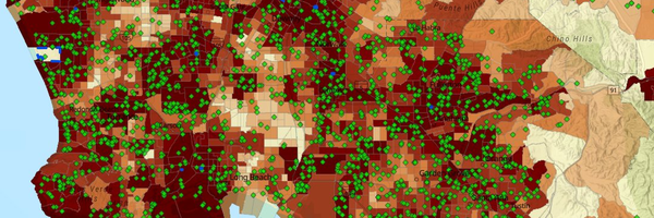 CalEnviroScreen 5.0 Hazardous Waste Map showing hazardous waste facility locations across California census tracts