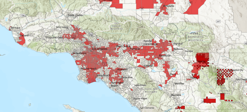 Map of California showing 2026 disadvantaged communities designated under SB 535