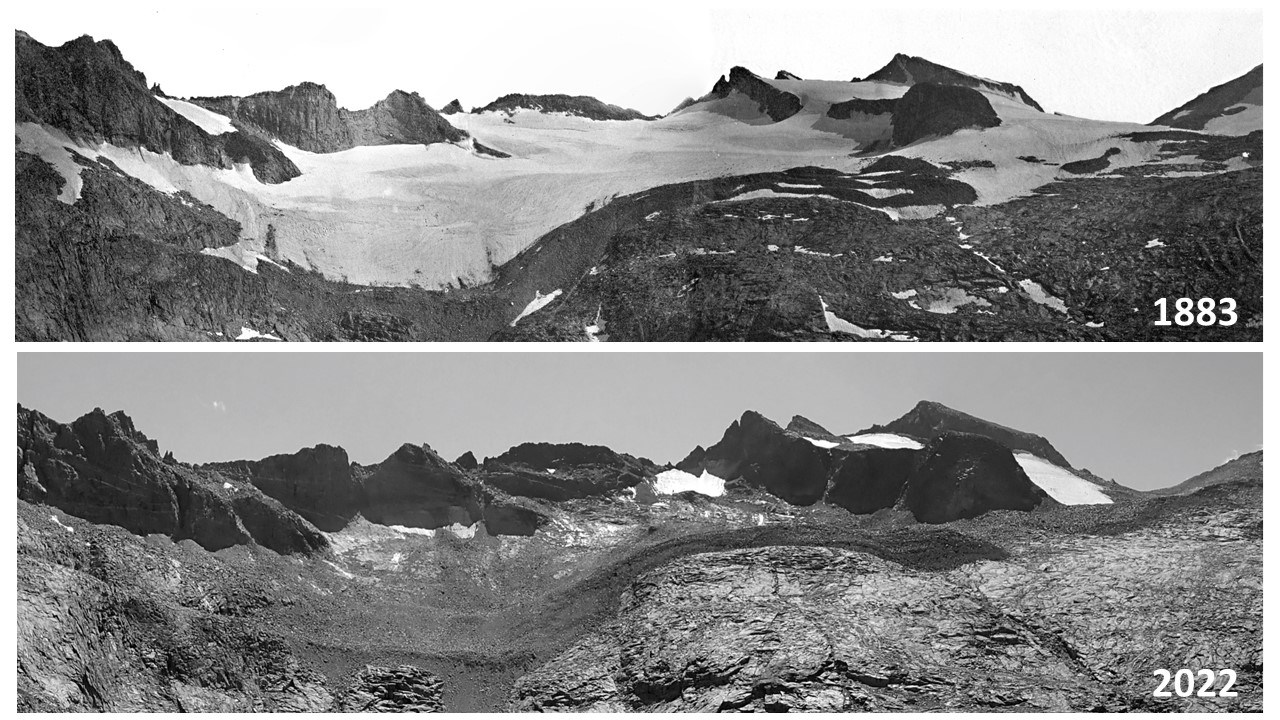 Comparison photos of the Lyell Glacier