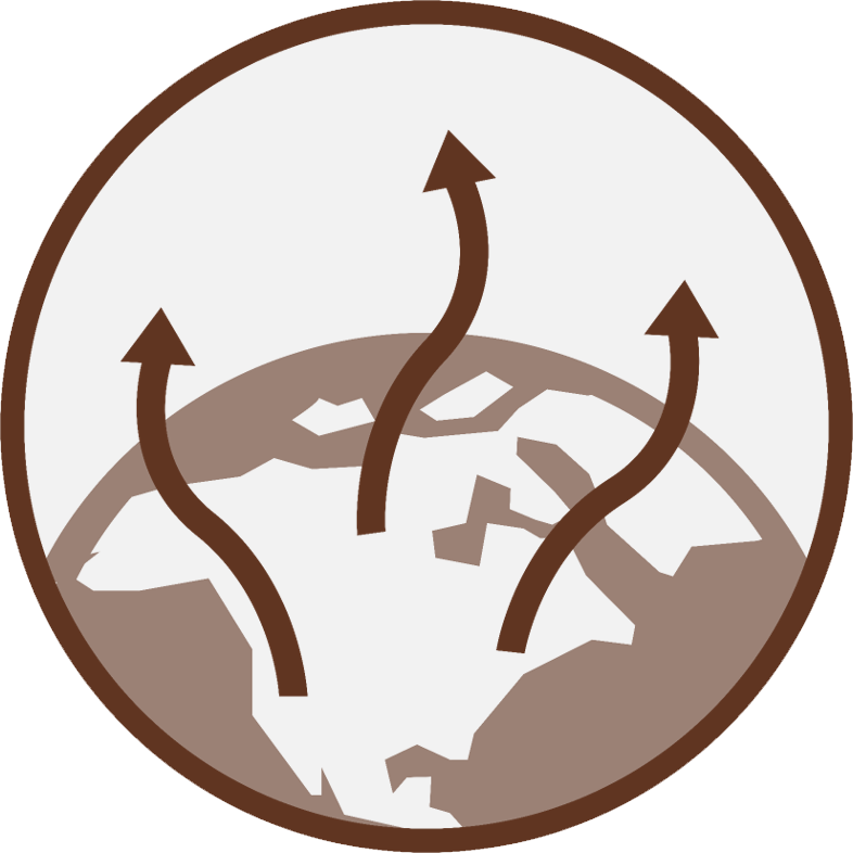 Climate change drivers icon - Global Earth with curved arrows moving away from Earth