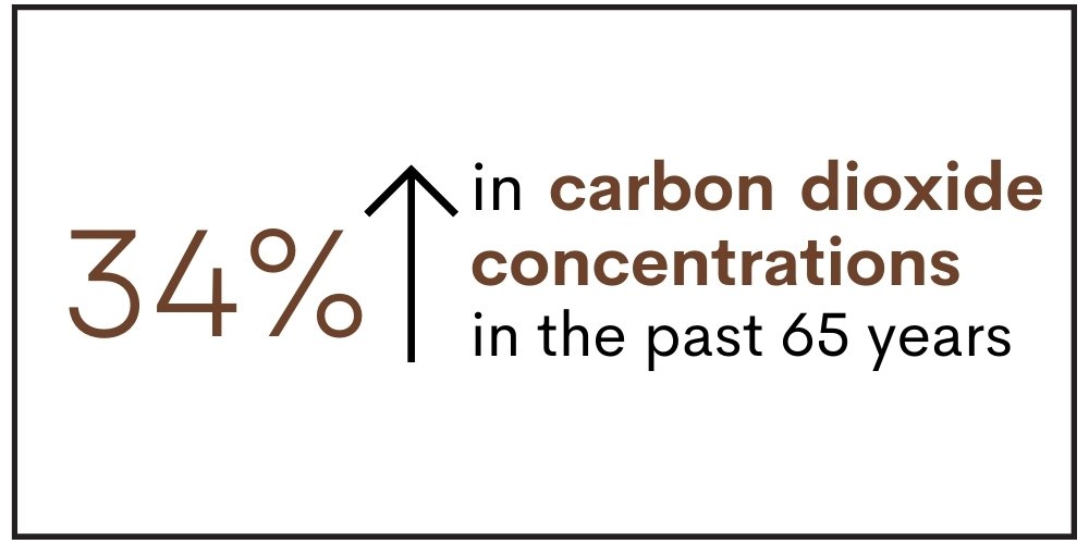 infographic that says that carbon dioxide concentrations have increased 34 percent in 65 years