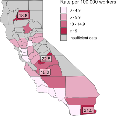 Map shows rate of heat related illnesses per 100,000 workers is highest in Imperial County